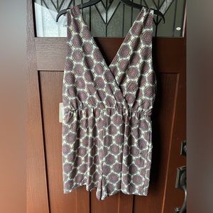 Lily Rose, cream romper with navy, orange and gold design from Kohls. XL